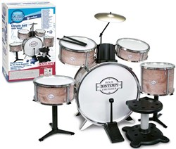 Bontempi drumstel speelgoed metallic zilver 6-delig met krukje