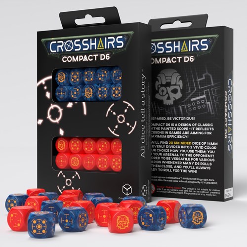 Q-Workshop dobbelstenen Crosshairs Compact D6 - Cobalt & Red - 20 stuks
