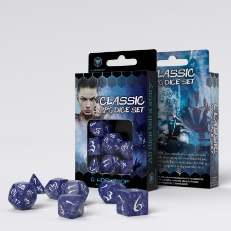 Q-Workshop Klassieke RPG - Kobalt & Witte Dobbelstenen Set (7)
