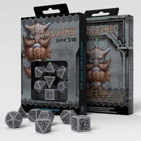Q-Workshop Dwarven - Grijze & Zwarte Dobbelstenen Set (7)