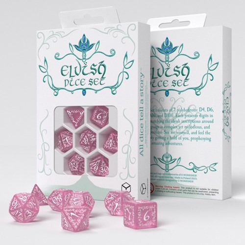 Q-Workshop dobbelstenen Elvish Shimmering pink & White set fantasy