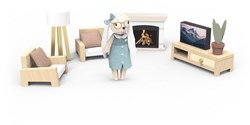 Speedy Monkey poppenhuis woonkamer houten speelset met konijn