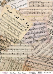 Cadence rijstpapier decoupage vintage bladmuziek 30x42 cm creatief