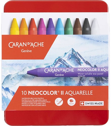 Caran d'Ache waskrijt Neocolor II set 10 kleuren aquarel effect