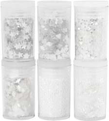 Creativ Company glitter en pailletten set wit 6x5 gr knutselpakket