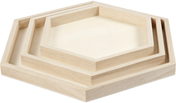 Creativ Company houten dienbladen hexagon set 3 stuks 21-31 cm decoratie