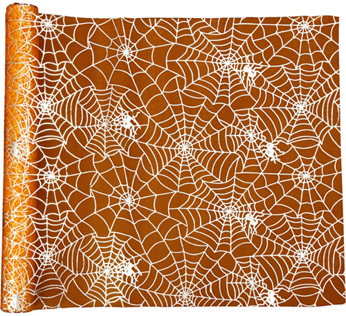 Creativ Company Halloween tafelloper oranje spinnenweb 3,5 meter decoratie
