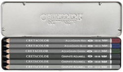 Cretacolor grafiet aquarelpotloden set 6 stuks in metalen doos