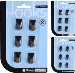 Storage Solutions plakhaakjes RVS zwart 6 stuks - zelfklevende haken