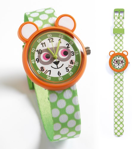 Djeco kinderhorloge Raccoon - leren kloklezen horloge