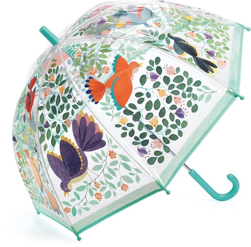Djeco paraplu Flowers & birds - transparante kinderparaplu met vogels en bloemen