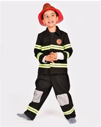 Den Goda Fen brandweerman kostuum verkleedset 4-delig 110-116cm zwart