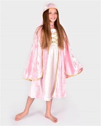 Den Goda Fen cape verkleedkleding roze met gouden kroon 98-128 3-8 jaar