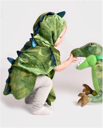 Den Goda Fen dinosaurus verkleedcape met capuchon 86-110cm blauw