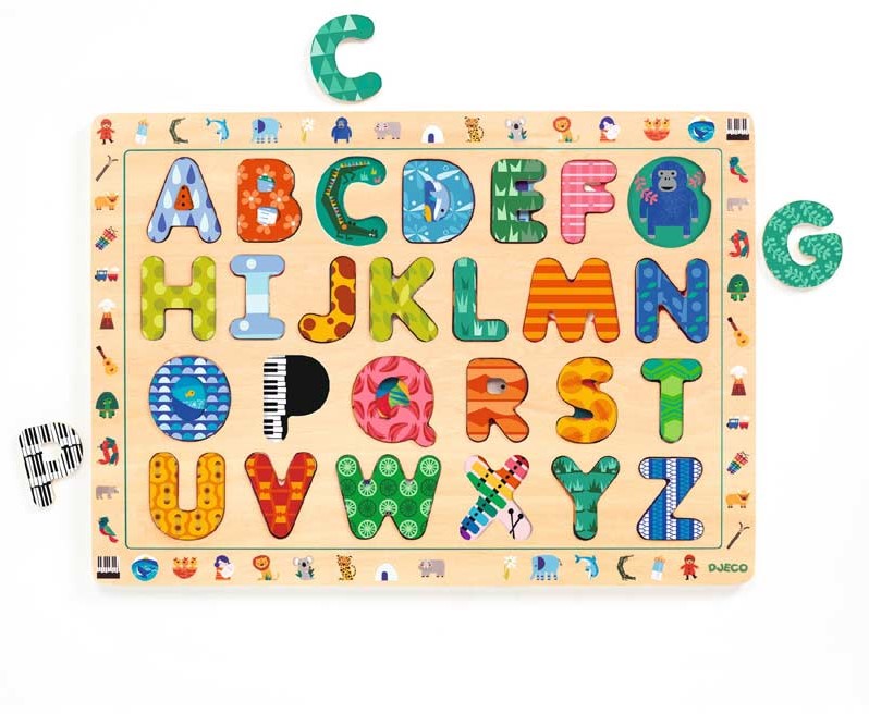 vrouwelijk kleur bedrijf Djeco pedagogisch houten puzzel ABC International