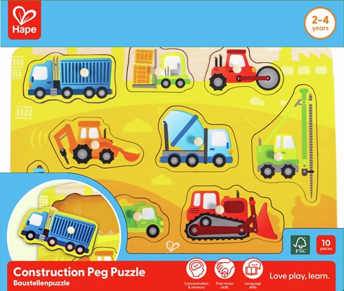 Hape knoppuzzel bouwvoertuigen houten speelgoed puzzel-3