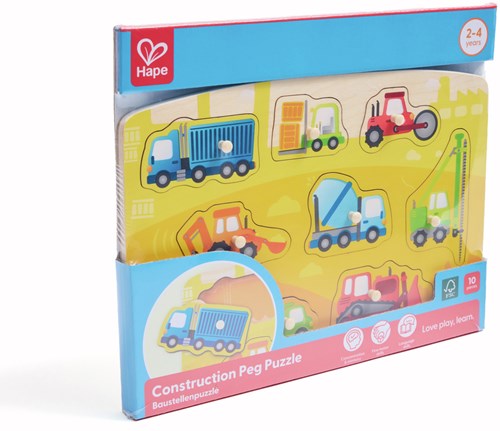 Hape knoppuzzel bouwvoertuigen houten speelgoed puzzel-2