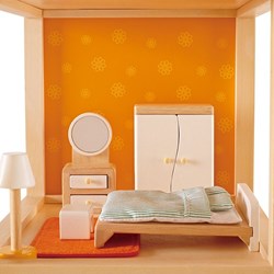 Hape poppenhuis slaapkamer houten speelgoed set accessoires