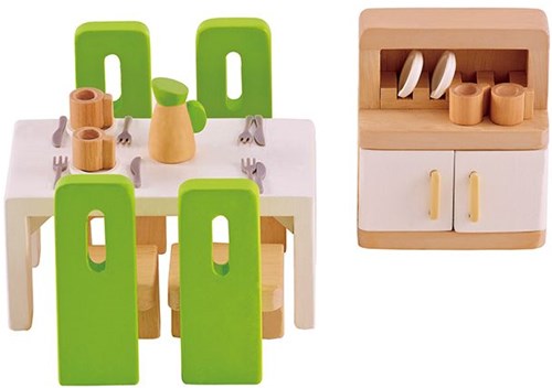 Hape poppenhuis eetkamer houten speelgoed set poppenhuis accessoires-2