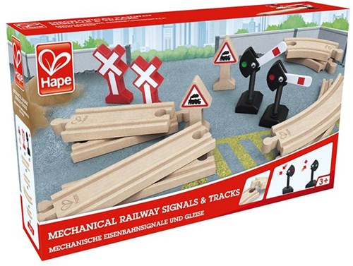 Hape houten treinbanen set - mechanische spoorweg accessoires 14-delig