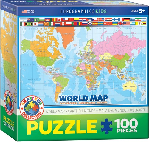 Eurographics Kids Puzzel Wereld Kaart - 100 stukjes