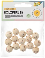 Folia houten kralen schattige gezichten - creatieve knutselset 15 stuks