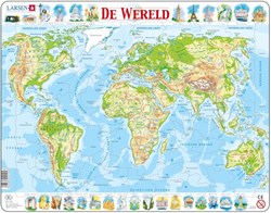 Larsen legpuzzel wereldkaart educatief - 80 stukjes karton