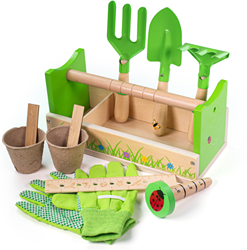 BigJigs houten tuinieren caddy - kindertuingereedschap set