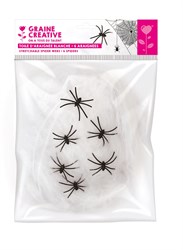 Graine Creative Halloween decoratie plastic spinnen en spinnenweb 6 stuks