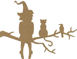 Gomille Halloween MDF figuur tak met heks, kat en kraai 49x36 cm decoratie