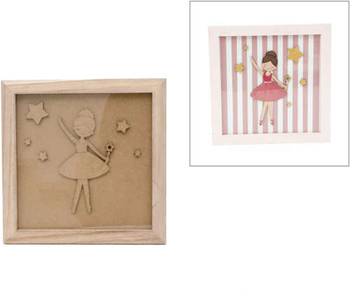 Hobbygroep Houten Balletdanseres in Lijst 23,5x23,5x1,6 cm