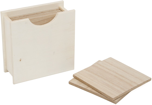 Hobbygroep Houten Vierkante Onderzetters Set 11x11x4,5 cm 6 stuks