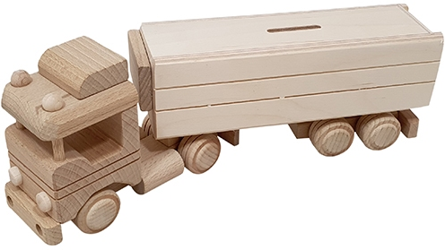 Hobbygroep Houten Vrachtwagen met Oplegger Spaarpot 31x6,5x11 cm