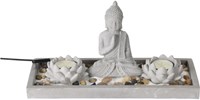 Home & Styling Boeddha zen tuintje decoratie set beton grijs 29,5x12x7cm