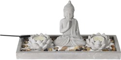 Home & Styling Boeddha zen tuintje decoratie set beton grijs 29,5x12x7cm