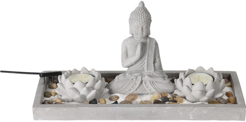 Home & Styling Boeddha zen tuintje decoratie set beton grijs 29,5x12x7cm