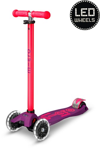Micro kinderstep Maxi Deluxe LED paars roze neon met verstelbaar stuur