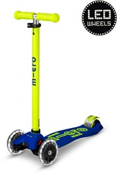 Micro kinderstep Maxi Micro Deluxe LED blauw geel neon met LED wielen