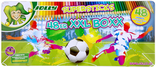 Jolly Jolly Supersticks Classic kleurpotloden Voetbal XXL Boxx 48 stuks