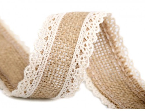 Hobbygroep Jute op Rol met Kant 38 mm 1,8 m Naturel