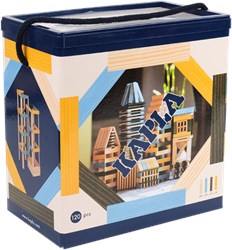 Kapla bouwset - houten constructiespeelgoed 120 plankjes blauw, geel, groen