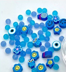 Hobby & Crafting Fun kralen set Katsuki Smileys blauw 64 stuks elastisch draad
