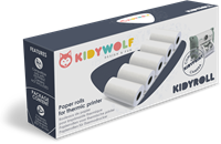 Kidywolf KIDYROLL is een set van 5 rollen gekleurd thermisch papier. Maakt het mogelijk om onmiddellijk te printen zonder inkt. De foto’s worden in zwart-wit afgedrukt en geven elke herinnering een ti