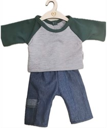 Hollie poppenkleding jeans set met zak en groen shirt - poppen outfit