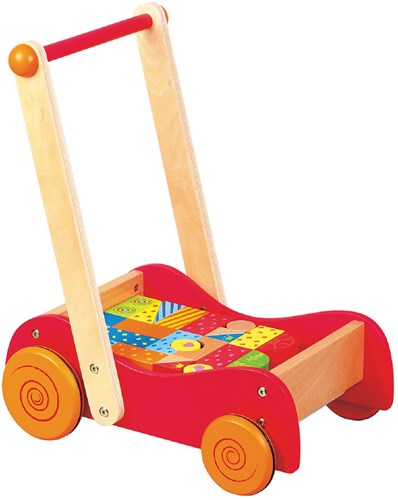 Lelin Duw- loopwagen met gekleurde blokken