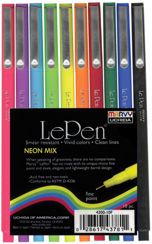 Marvy Uchida Le Pen Fineliner Set Neon 0,3mm 10 stuks