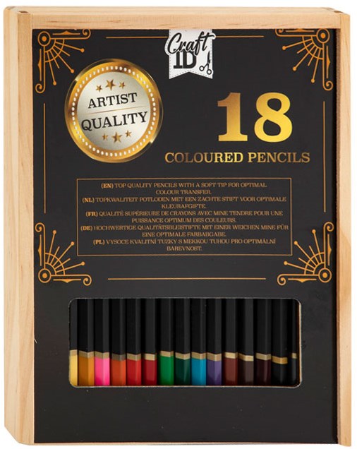 Creative Craft Group kleurpotloden set luxe 18 stuks in houten doos bij Planet Happy