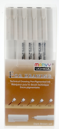 Marvy Uchida Marvy Uchida Technische Pennen Sepia Set 5 maten