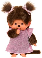 Monchhichi pop meisje roze glitterjurk 20 cm knuffel speelgoed-2