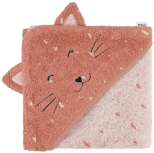 Trixie badcape baby 75x75cm Mrs. Cat biologisch katoen roze